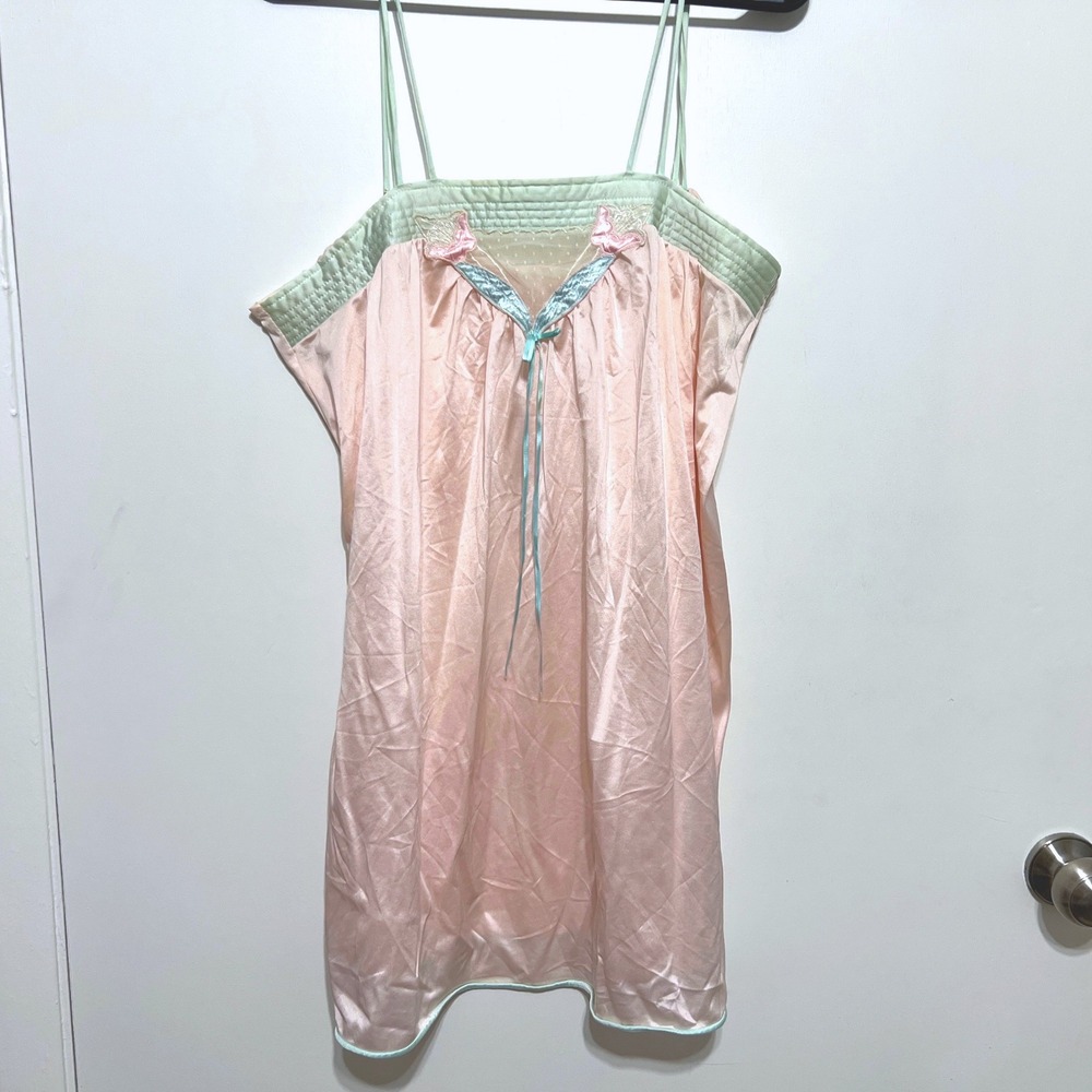Vintage Lorraine Nightgown Womens Size M Pink 80s 90s Lace‎ Trim Chemise Slip